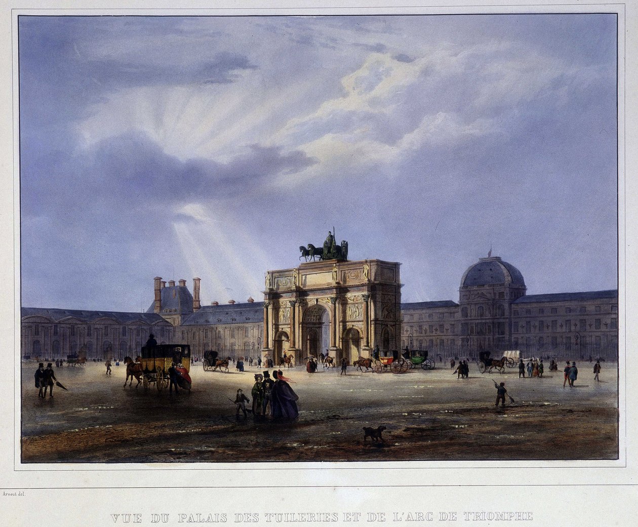 Vue du Palais des Tuileries et du carrousel - dans "Paris en 1837" par Arnout - Louis Jules Arnout
