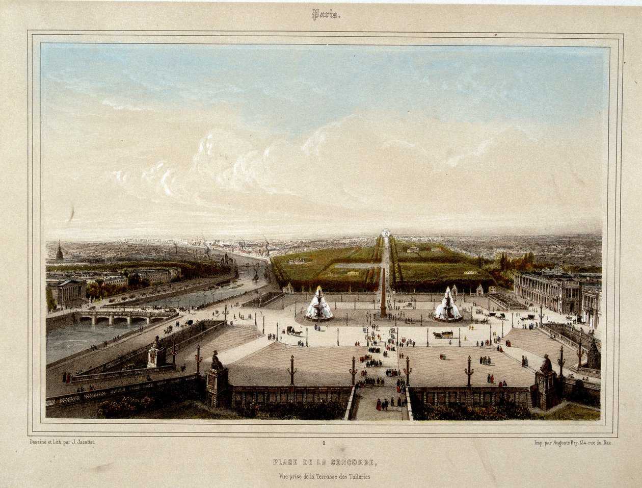 La Place de la Concorde - Lithographie par Jacottet - Louis Julien Jacottet