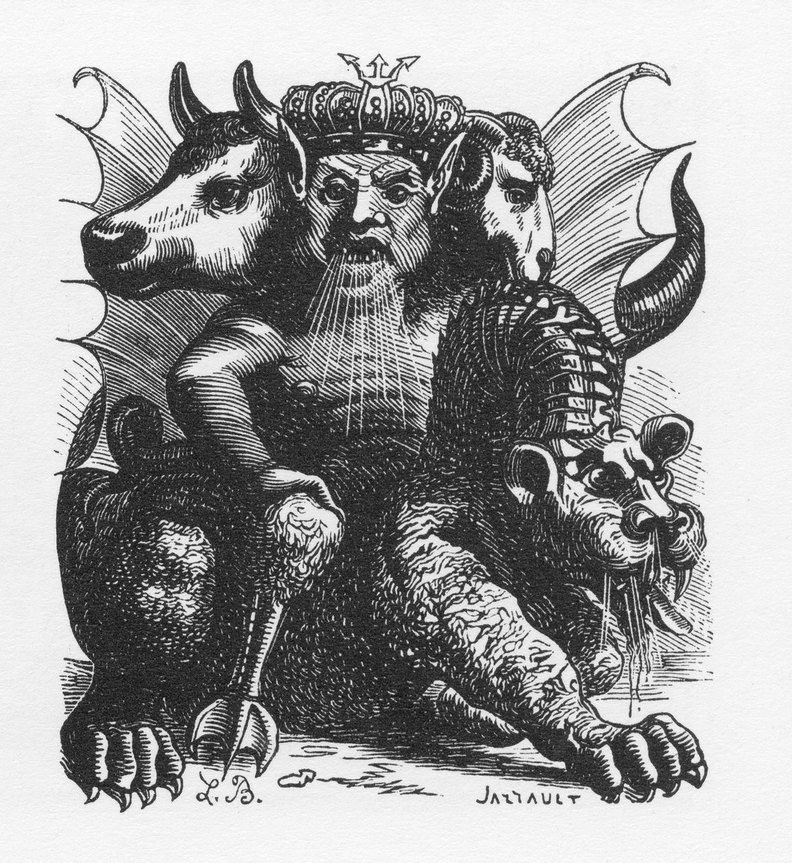 Asmodée démon de la Bible - Asmodée ou Ashmedai roi des démons - dans « Le dictionnaire infernal » de Collin de Plancy - Gravure de L. Breton. Paris - Louis Le Breton
