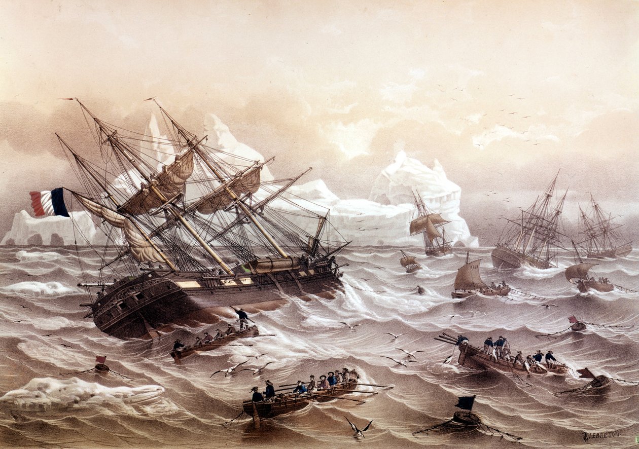 Chasse à la baleine à Terre-Neuve. Peinture de Lebreton. Début du 19ème siècle. - Louis Le Breton