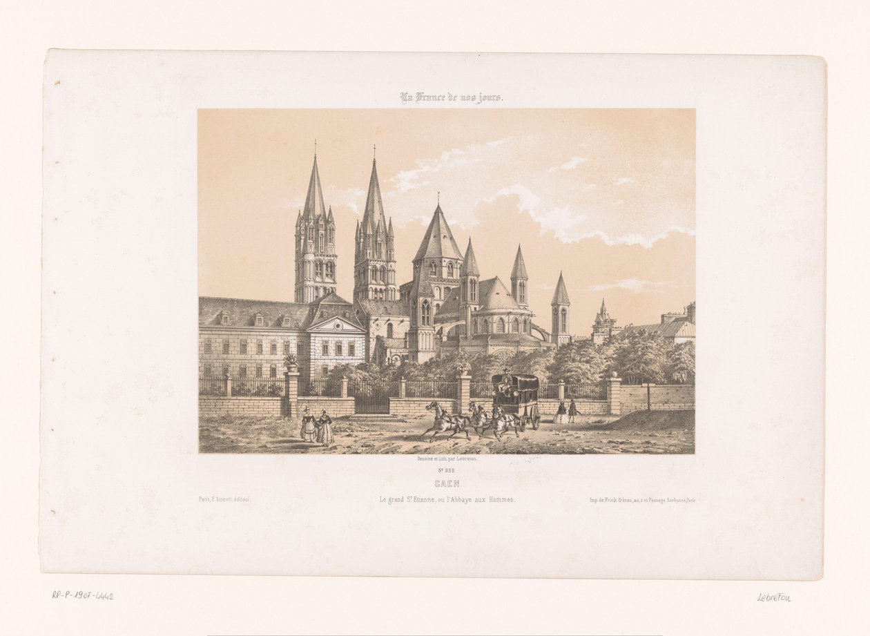 Zicht op de Abbaye aux Hommes met de Église Saint-Étienne te Caen - Louis Le Breton