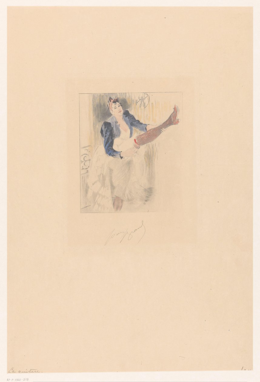 Danseuse de cancan jouant de la guitare sur sa jambe - Louis Legrand (signed by artist)