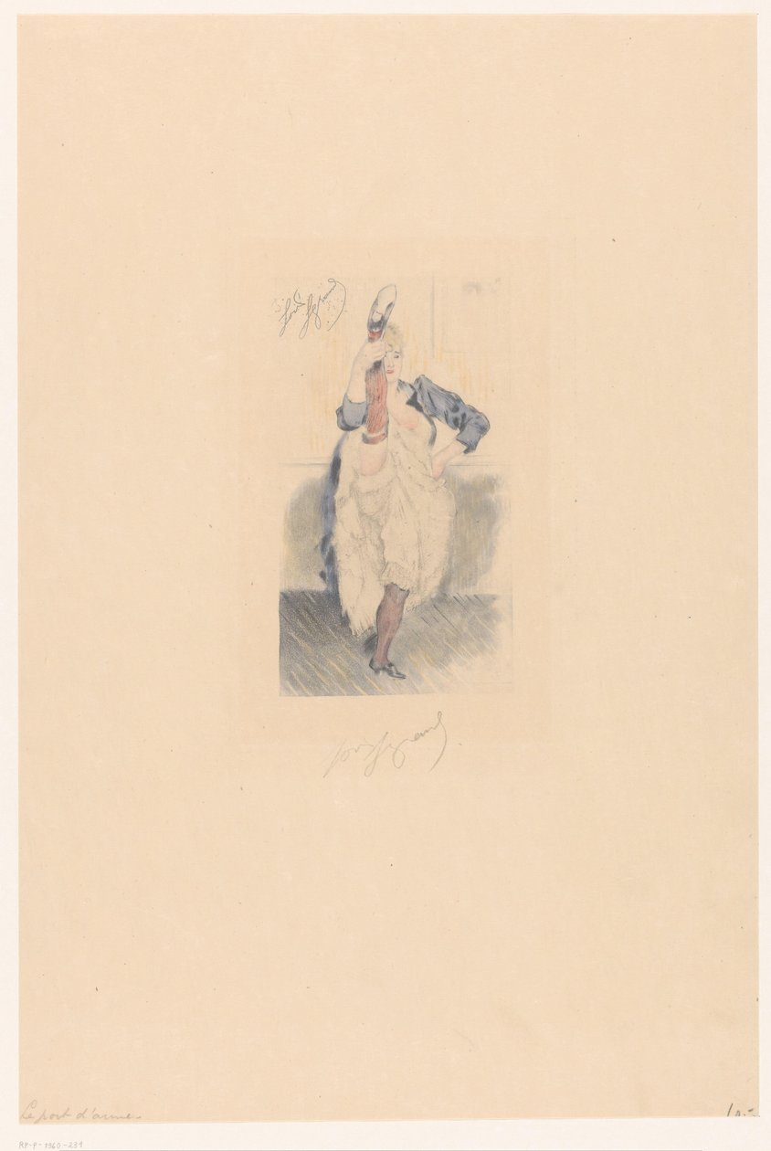 Danseuse de cancan avec jambe tendue et bras sur le côté (Le port d