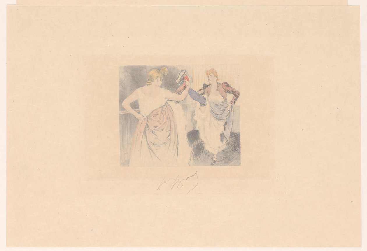 Deux danseuses de cancan avec jambes levées - Louis Legrand (signed by artist)