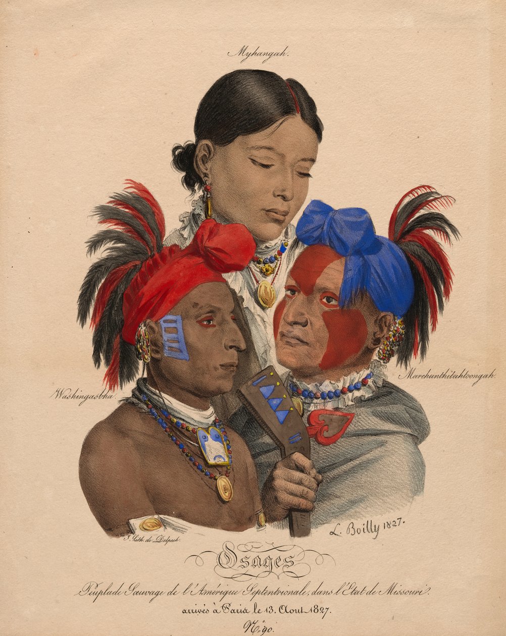 Indiens Osage : Mohongo, Washingsabba (ou Black Bird) et Big Soldier - Louis Leopold Boilly