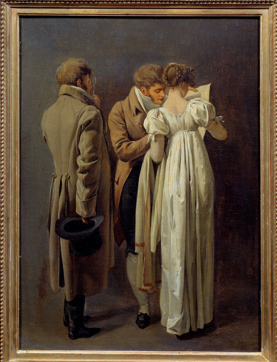 Amateurs de gravures Jeunes gens vêtus à la mode du Premier Empire contemplent une gravure - Louis Leopold Boilly