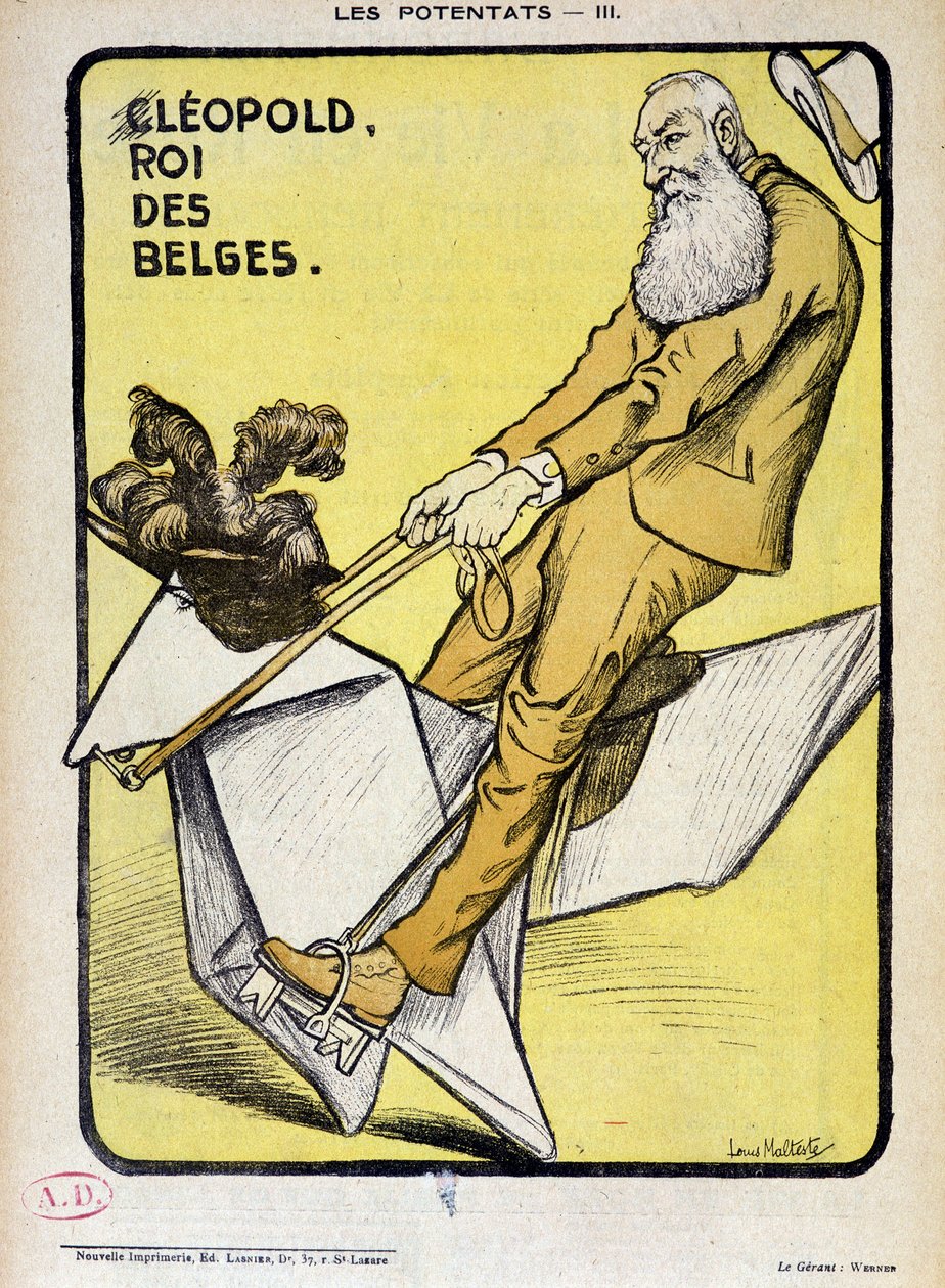 Portrait caricatural de Léopold, roi des Belges sur un cheval en papier - par Louis Malteste, dans «La Vie en Rose» du 09/03/1902 - Louis Malteste