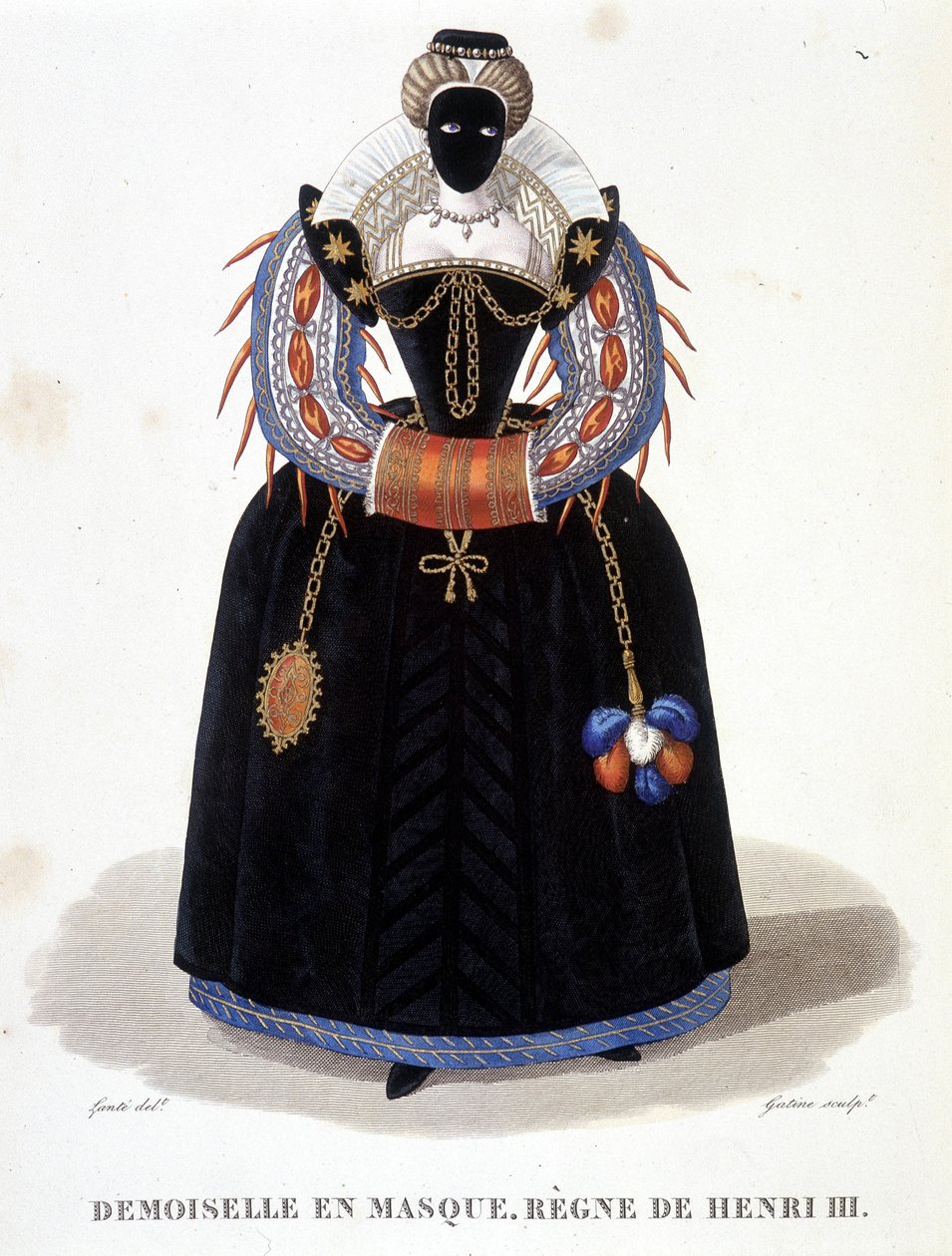 Portrait de dame masquée, seconde moitié du XVIe siècle. Dans "Galerie française de femmes célèbres" - Louis Marie Lante