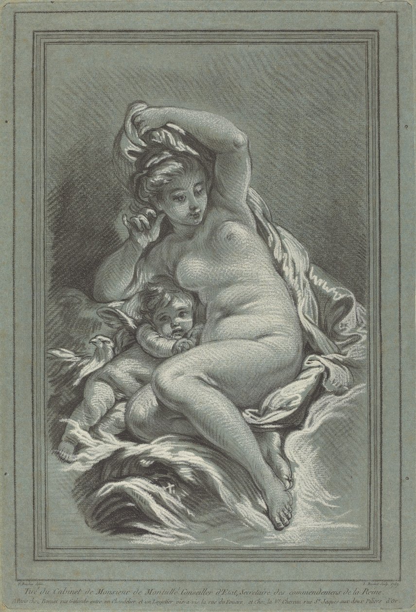 Vénus et Cupidon sur un Dauphin - Louis Marin Bonnet after Juste François Boucher