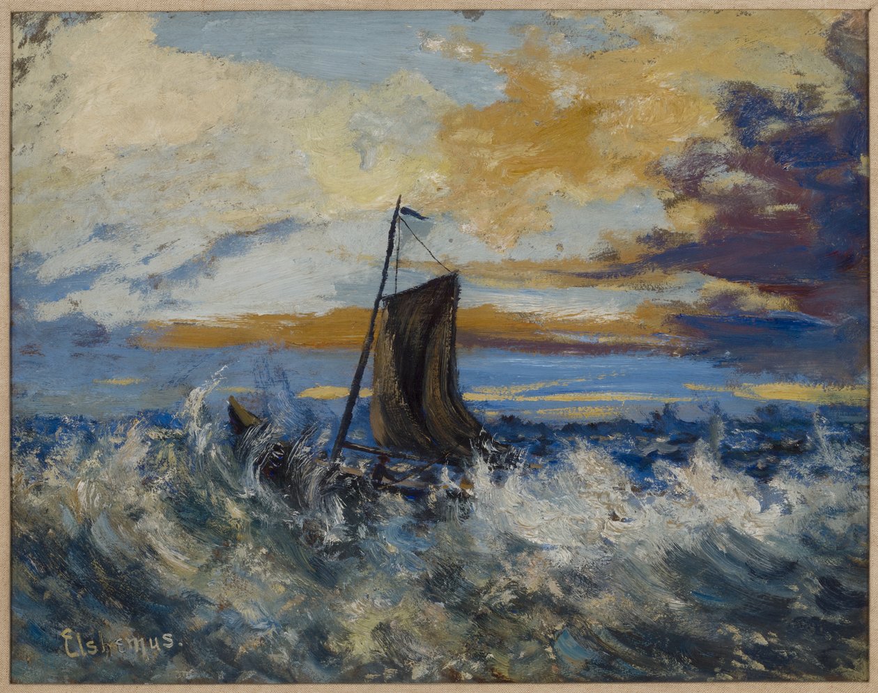Voilier, mer agitée, vers 1907 (huile sur carton) - Louis Michel Eilshemius
