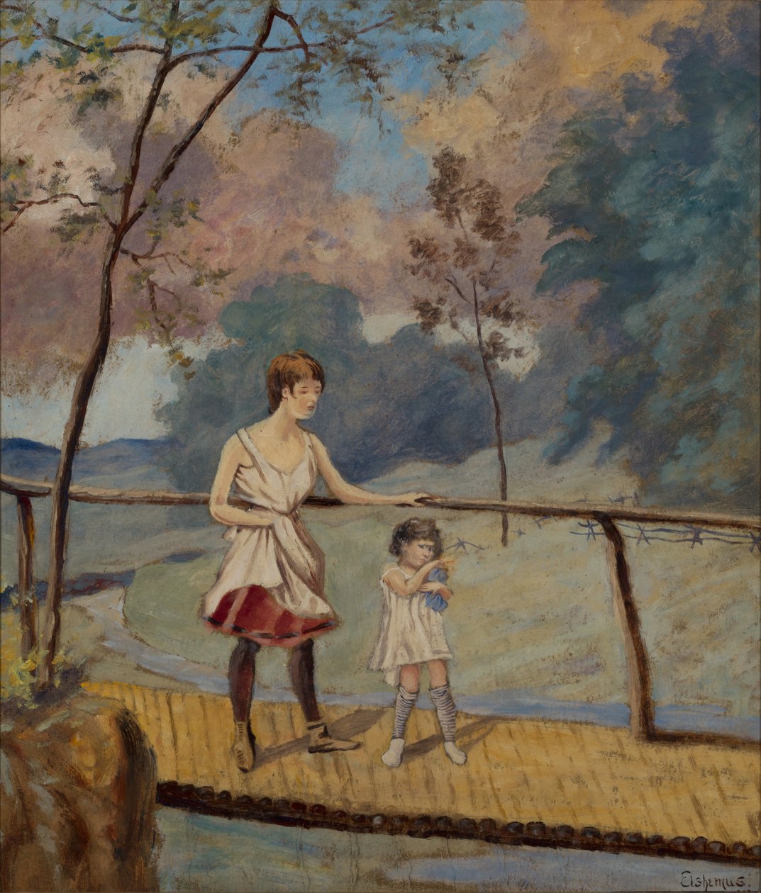 Deux filles sur un pont de bois - Louis Michel Eilshemius