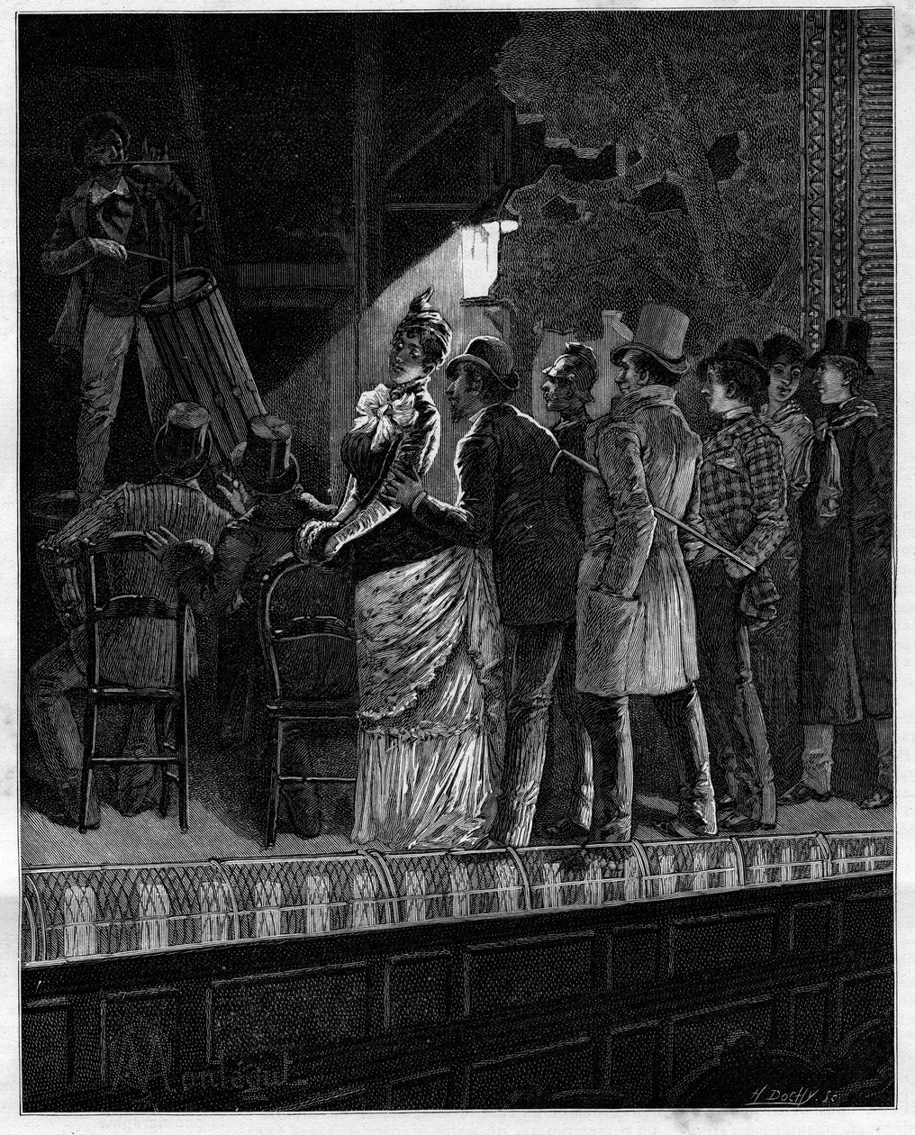 Quel effet, grand dieu, produit sur ce public sceptique cette musique rustique... Spectateurs écoutant un joueur de tambour. Dans « Trente ans de Paris » collection autobiographique d