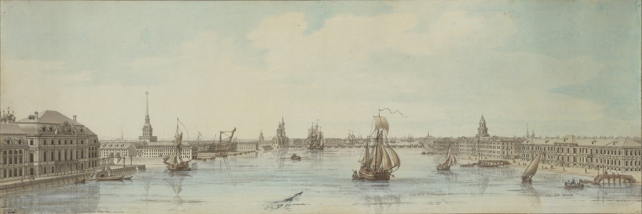 Vue des rives de la rivière Neva entre le Palais d