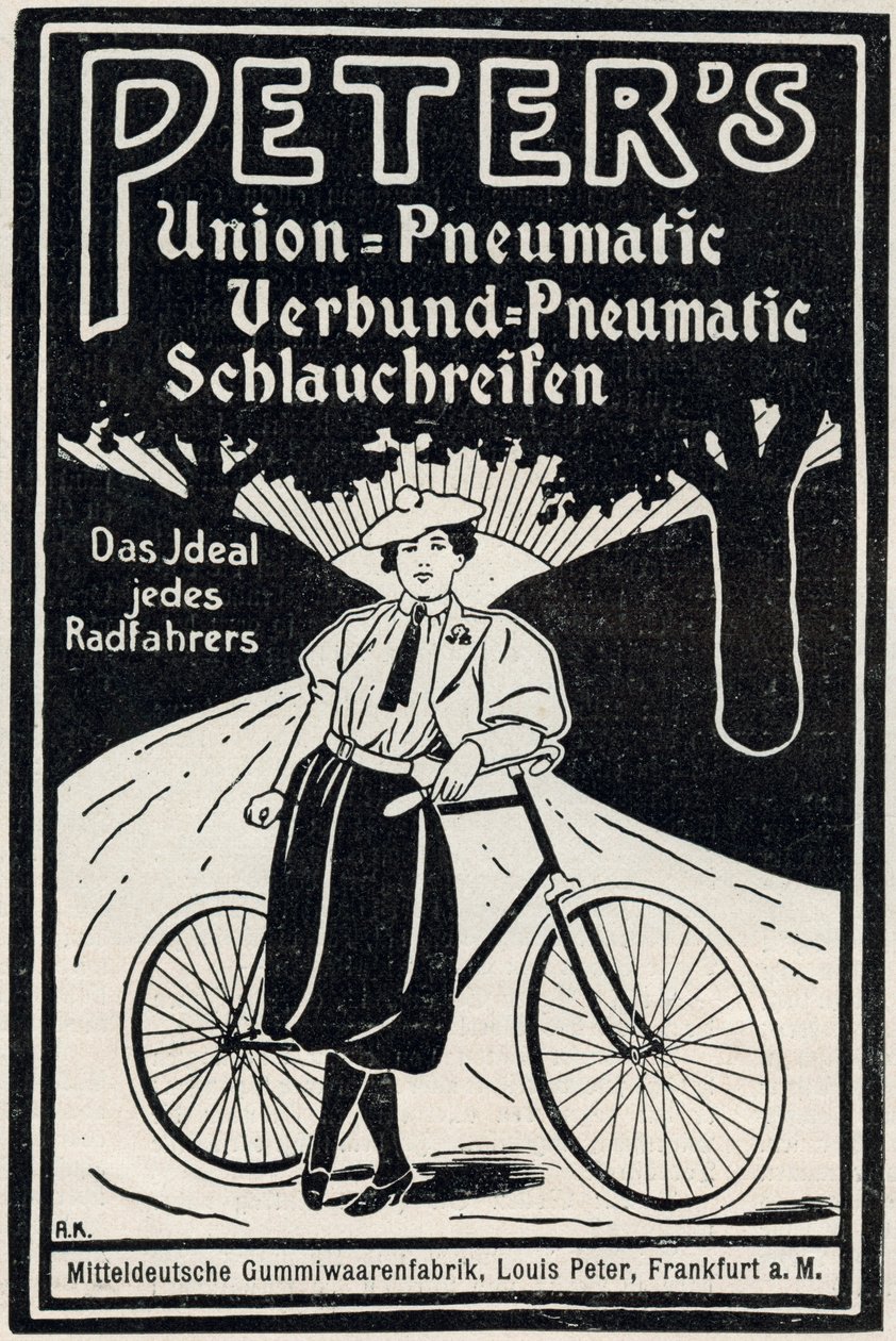Publicité pour les pneus de bicyclette pneumatiques de Peter, 1898 - Louis Peter