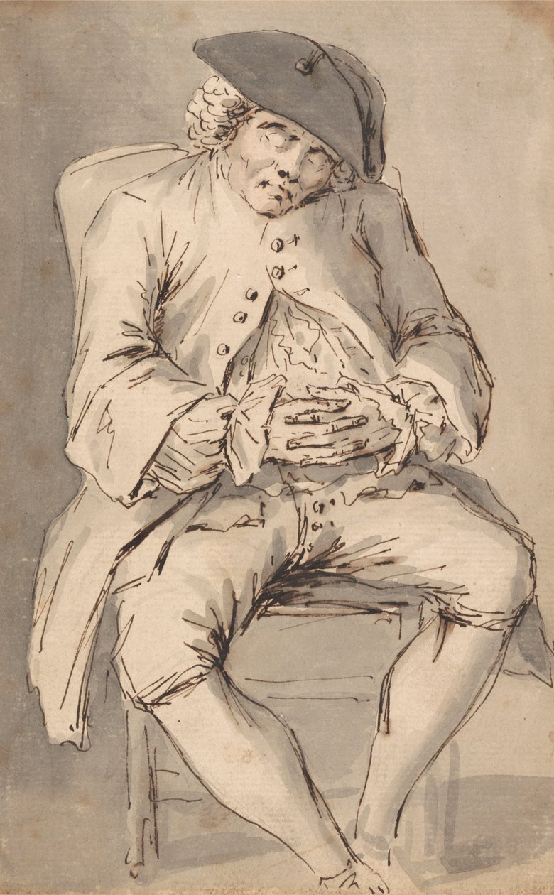 Un homme endormi avec les mains croisées sur une chaise - Louis Philippe Boitard