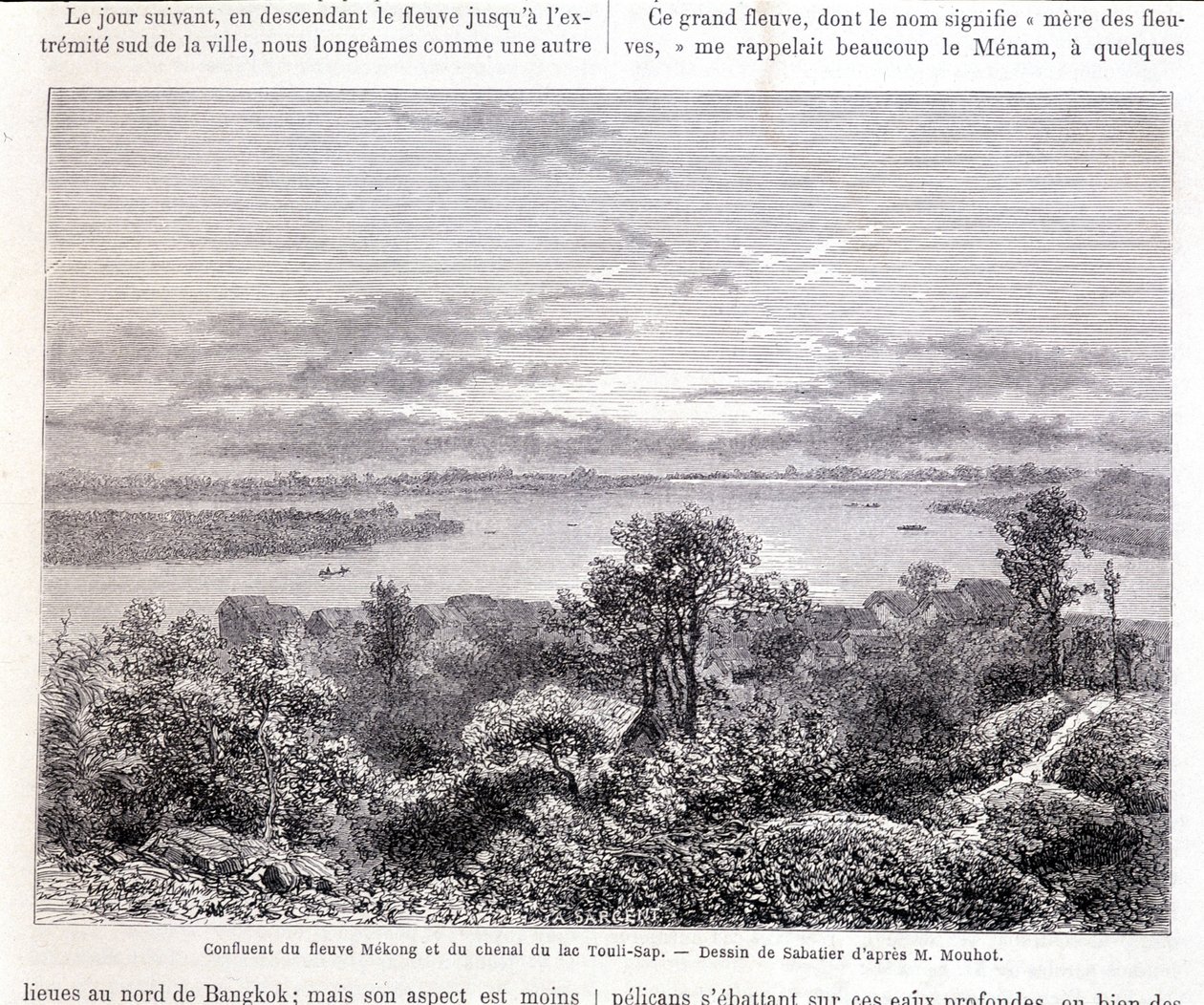 Confluence du Mékong et du canal du lac Touli - dessin de Sabatier d