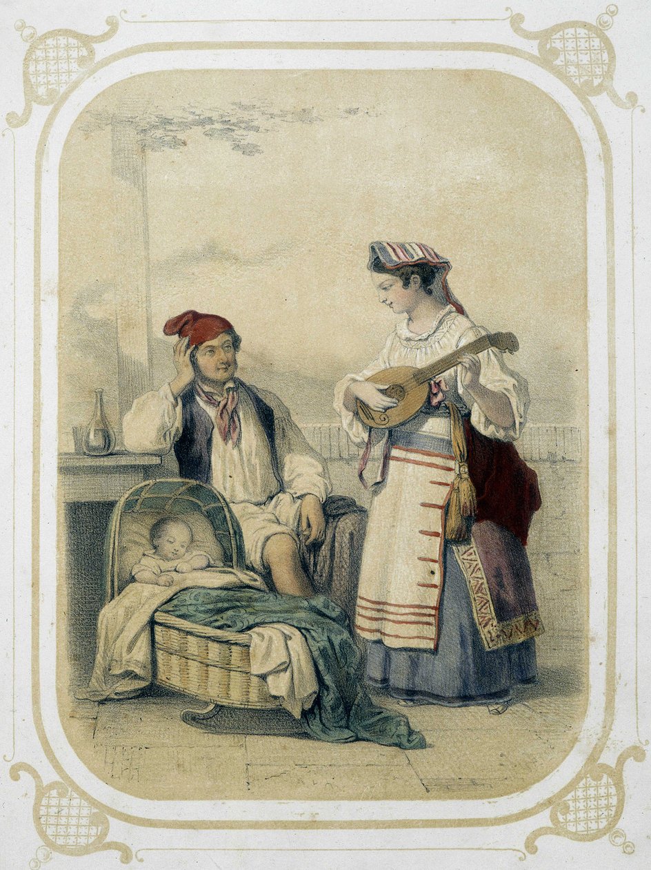 Famille dans le Royaume de Naples, Italie - dans "Album du jeune voyageur", illustré par Louis Lassalle - Louis Simon Lassalle