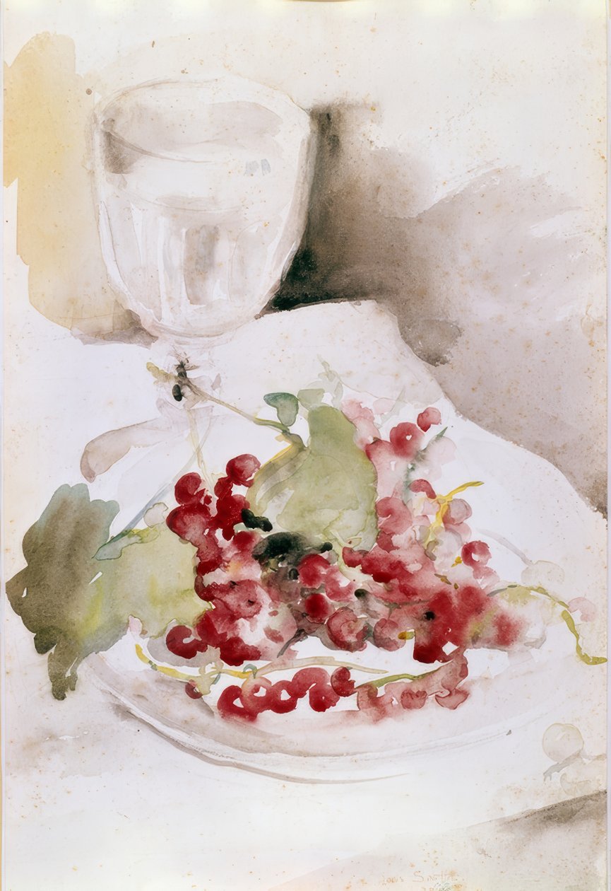 Nature morte aux raisins rouges et au verre - Louis Soutter