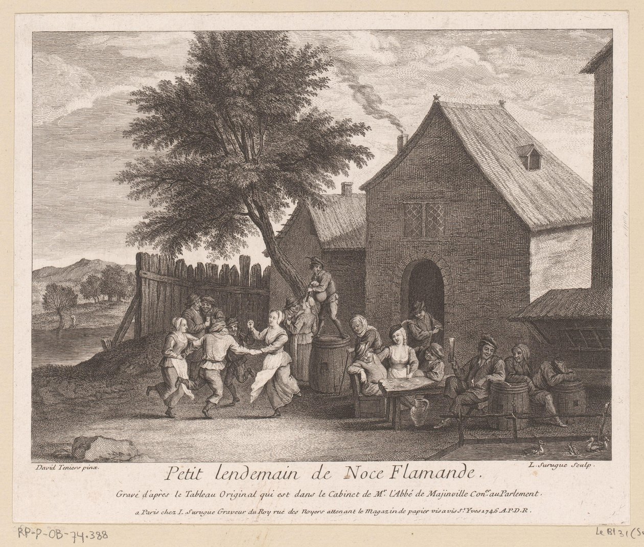 Vue de village flamand avec fête devant une auberge - Louis Surugue