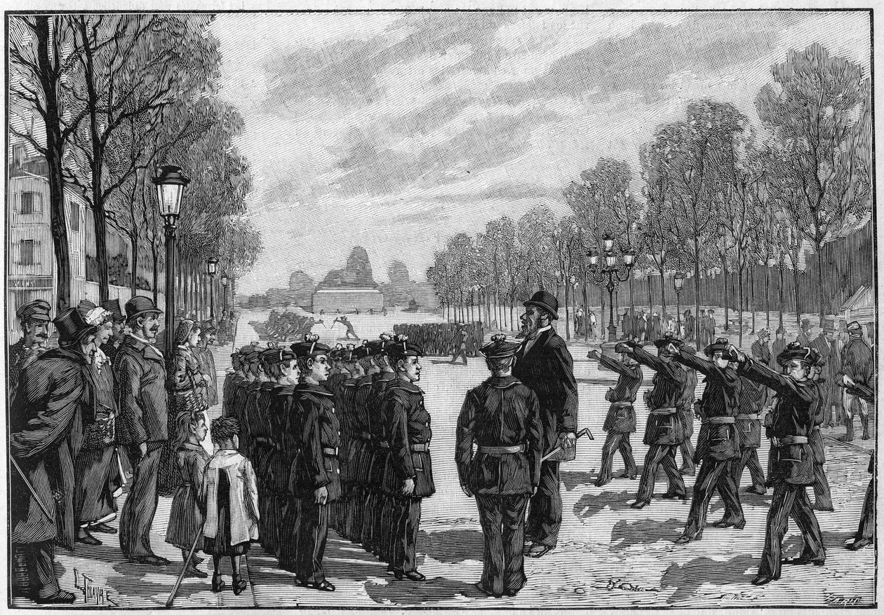 Exercice des bataillons scolaires sur le boulevard Saint-Jacques de Paris - Louis Tinayre