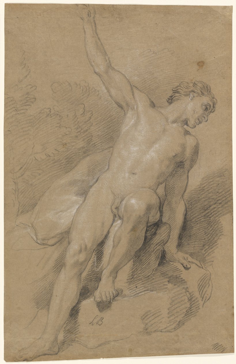 Nu masculin assis sur des rochers - Louis de Boullogne the Younger