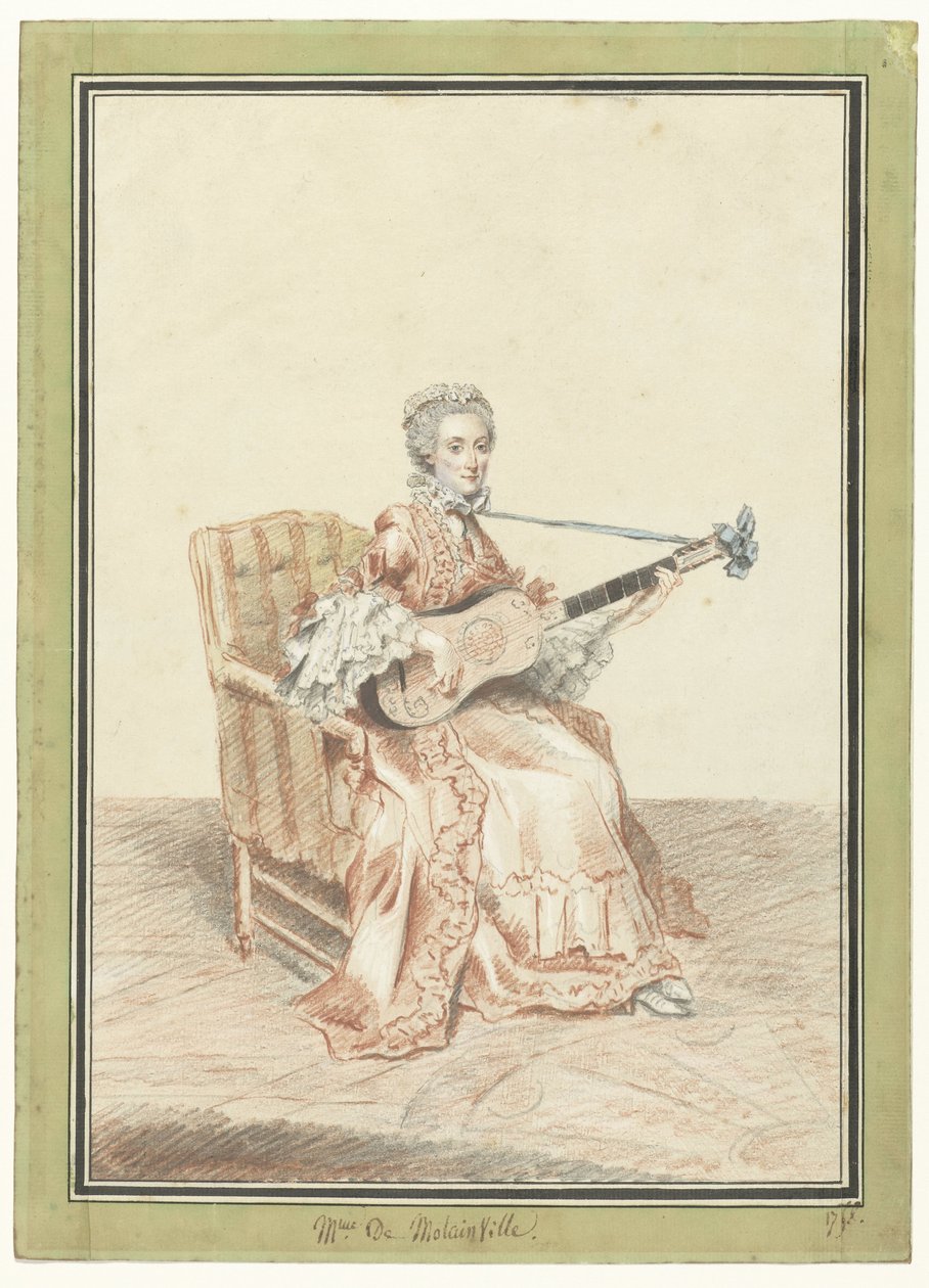 Portrait de Madame de Montainville jouant de la guitare - Louis de Carmontelle