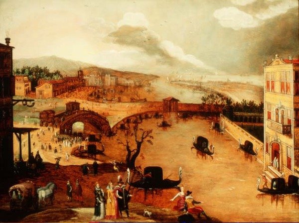 Scène galante dans un paysage fluvial - Louis de Caullery