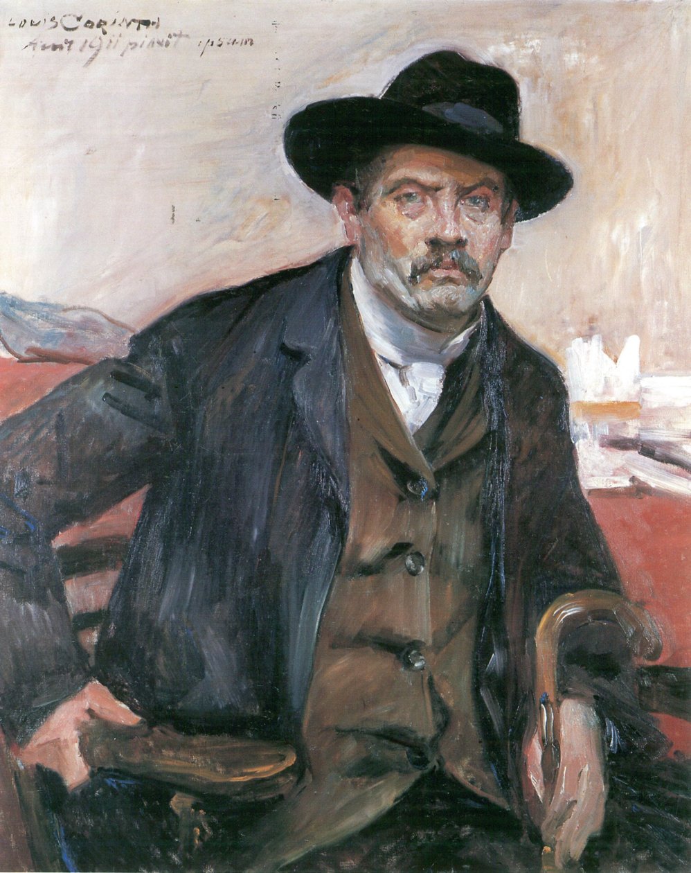 Autoportrait avec chapeau noir et canne - Lovis Corinth