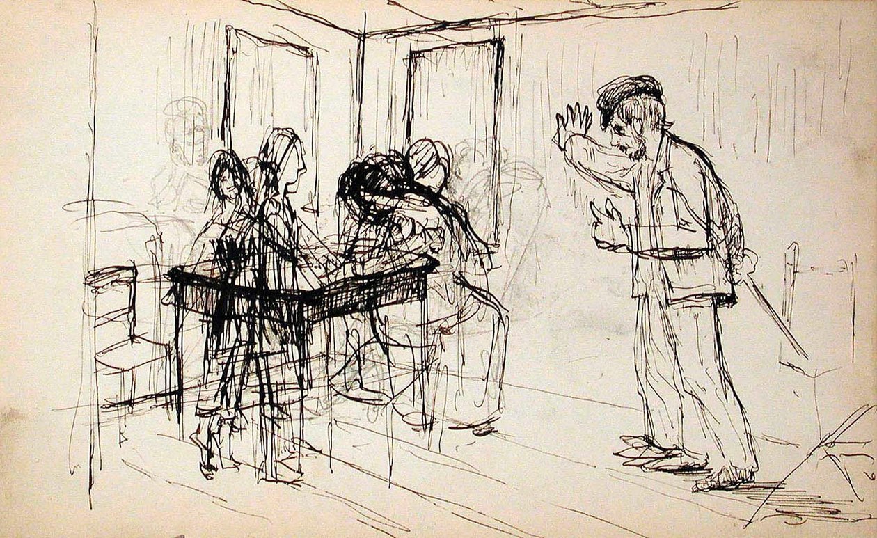 Maison en rondins (recto), figures dans un intérieur (verso) - Lovis Corinth