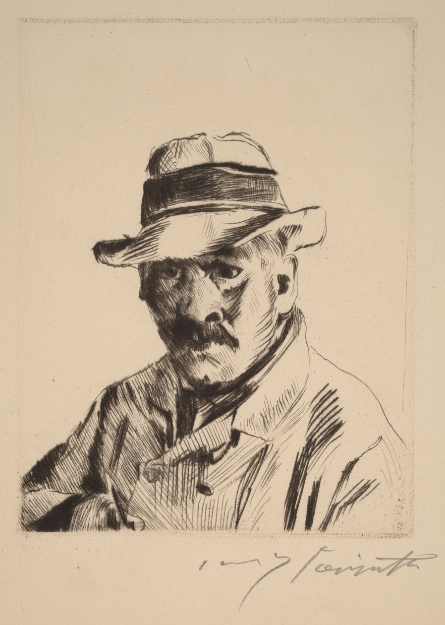 Autoportrait au chapeau de paille, en buste - Lovis Corinth