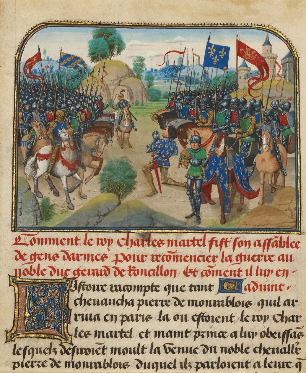 Les armées de France et de Bourgogne avec Martel en prière - Loyset Liedet