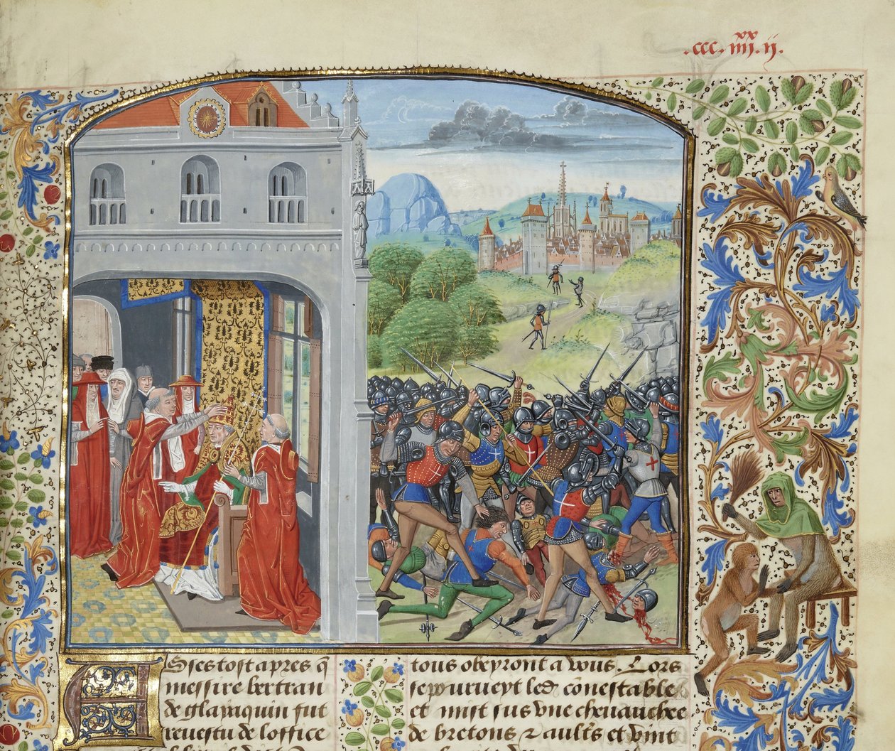 Le couronnement du pape Grégoire XI et la bataille de Pontvallain, 1370, vers 1470-1475 - Loyset Liedet