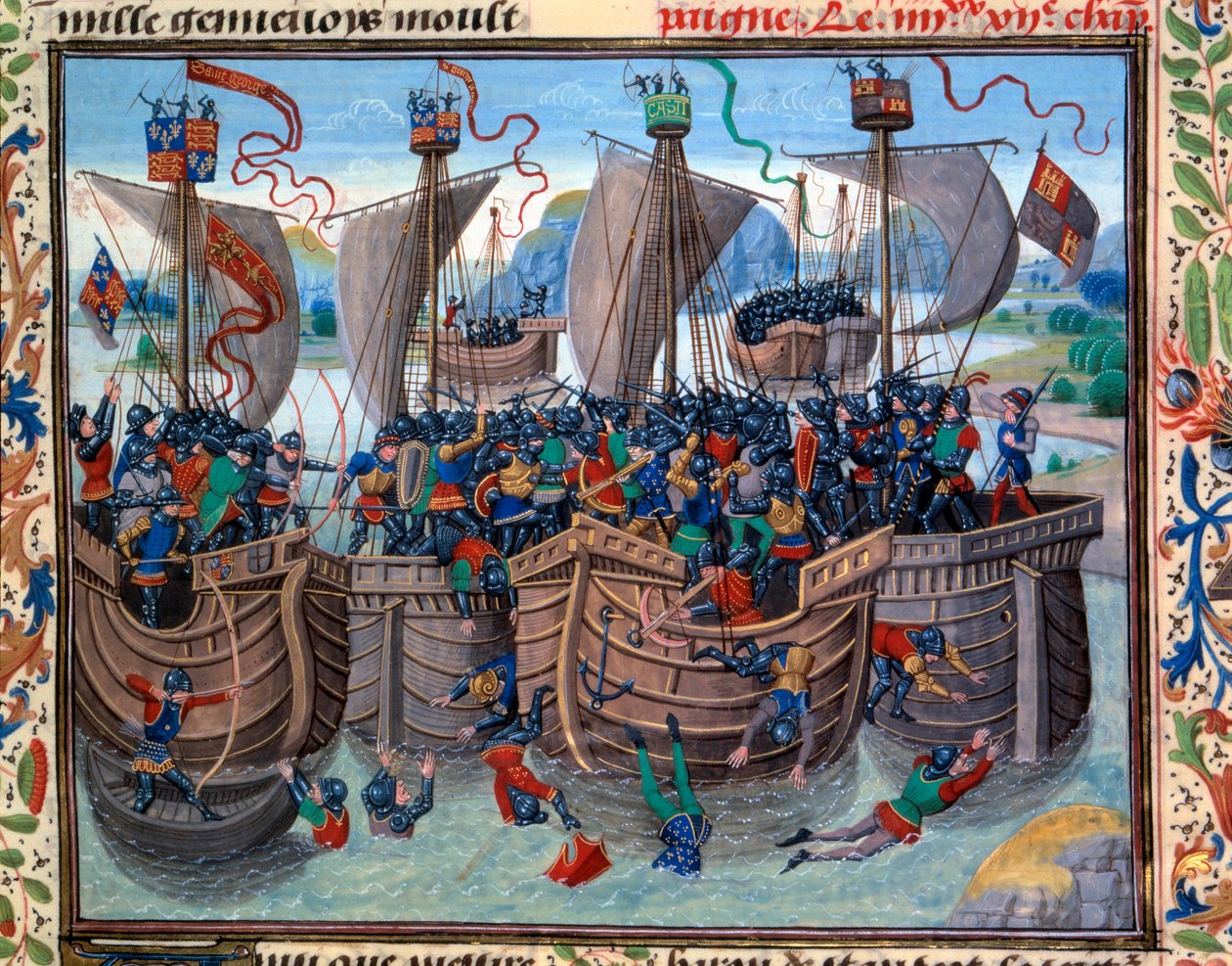 Vue de la Bataille de Guernesey entre Français et Anglais opposant Robert d