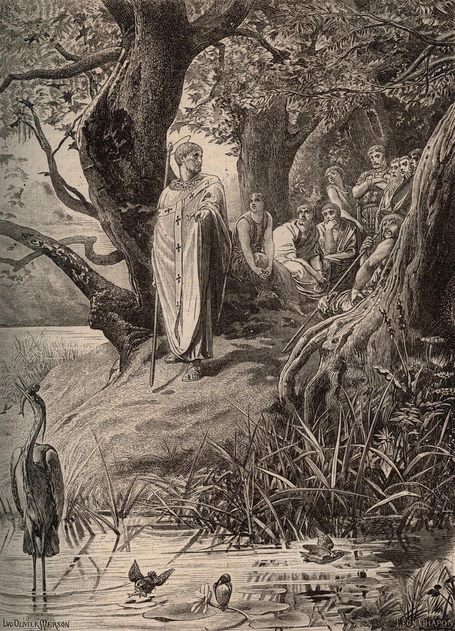 Apologue des oiseaux pêcheurs, raconté par Saint Martin aux habitants des rives de la Loire - gravure par Luc Olivier Merson (1846-1920) - Luc Oliver Merson