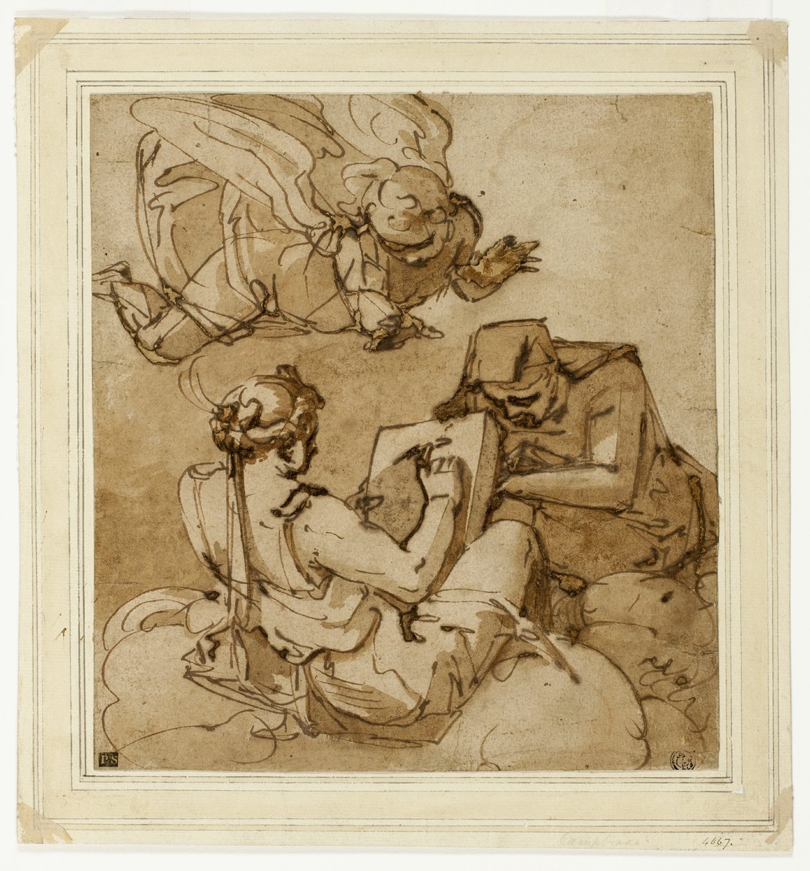 Sujet allégorique (Ange au-dessus de deux sibylles) - Luca Cambiaso
