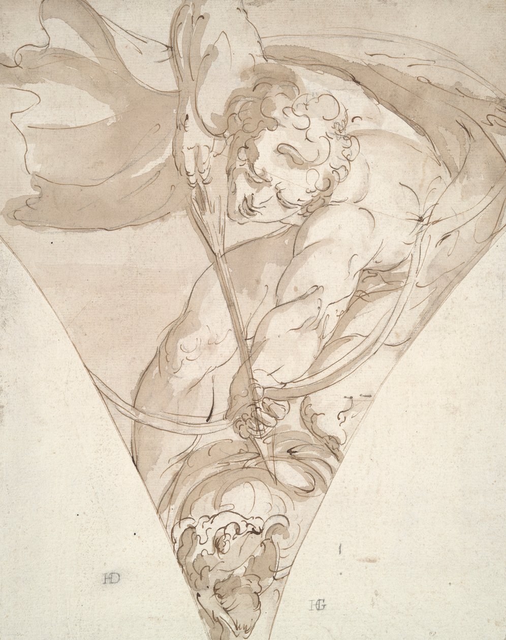 Apollon tuant le Python, étude pour un écoinçon dans le Palazzo Antonio Doria (Palazzo della Prefettura), Gênes - Luca Cambiaso