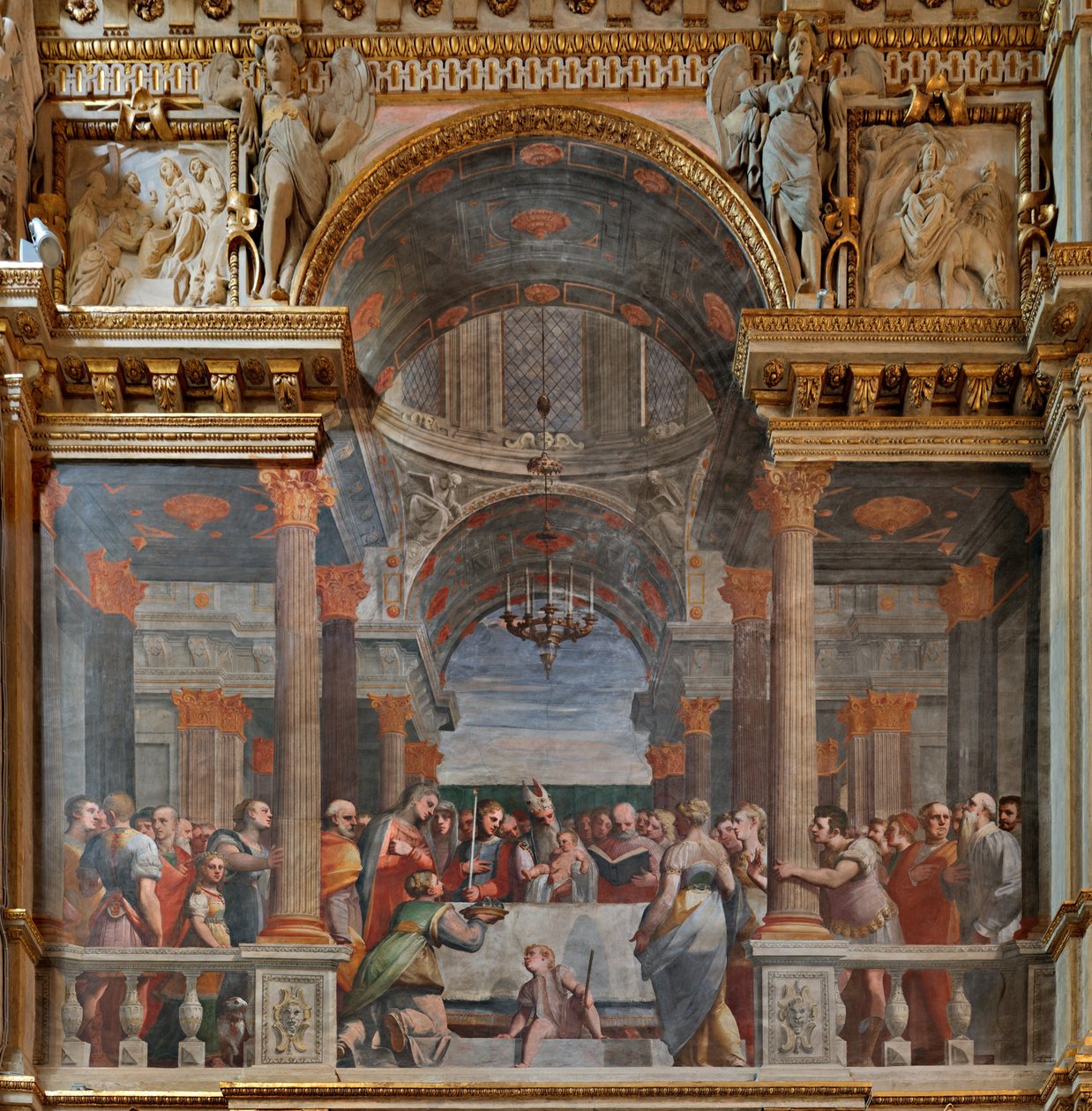 Gênes, Duomo (cathédrale Saint-Laurent), intérieur, chapelle Lercari ou chapelle du Saint-Sacrement (abside nord), côté nord : "La Présentation au Temple", fresque de Luca Cambiaso - Luca Cambiaso