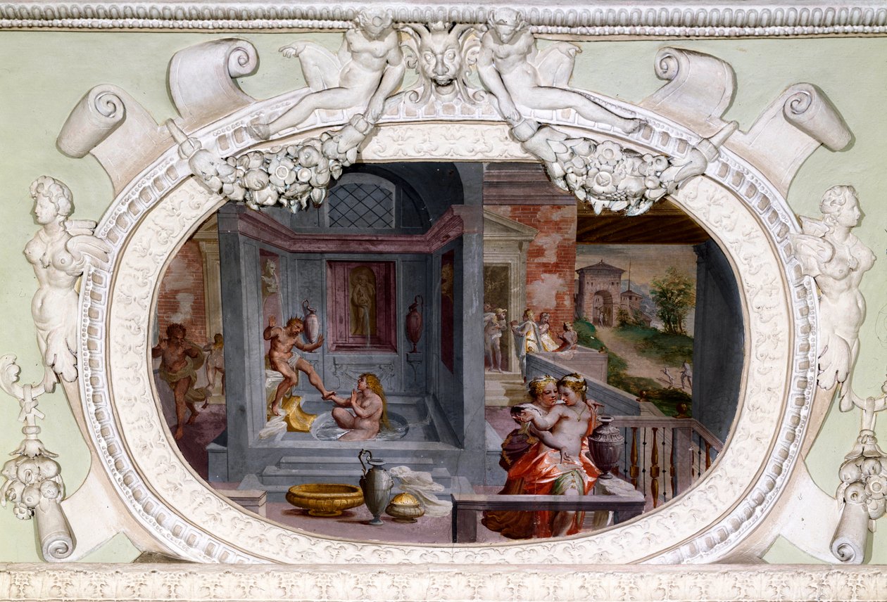 Scènes de bain, séduction. Fresque de Luca Cambiaso (1527-1585) - Luca Cambiaso