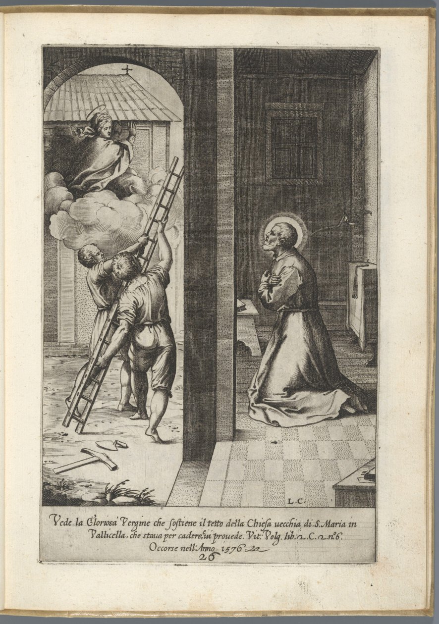 Filippo Neri voit Marie porter le toit de Santa Maria in Vallicella (Vie de saint Filippo Neri) - Luca Ciamberlano
