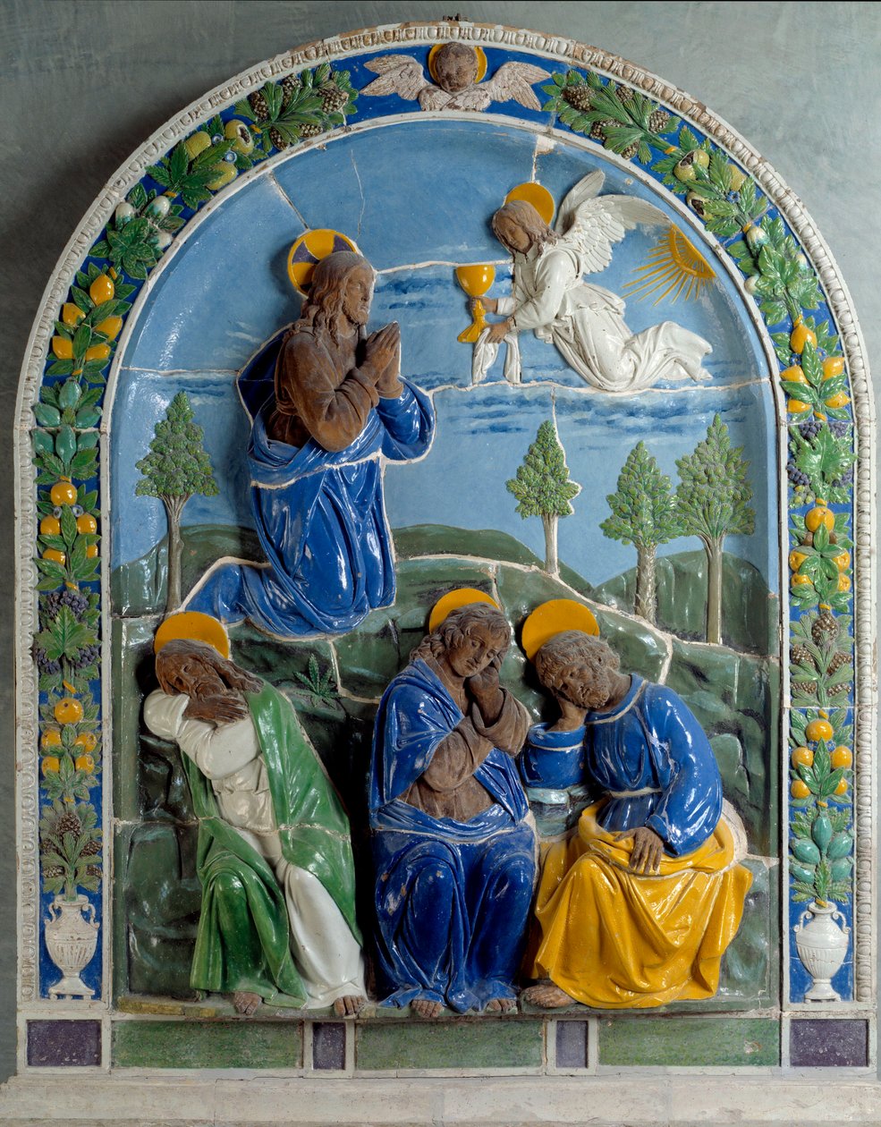 Christ au Mont des Oliviers. Céramique peinte et vernie par Luca della Robbia (1400-1482) 15e siècle. Paris, Musée du Louvre - Luca Della Robbia