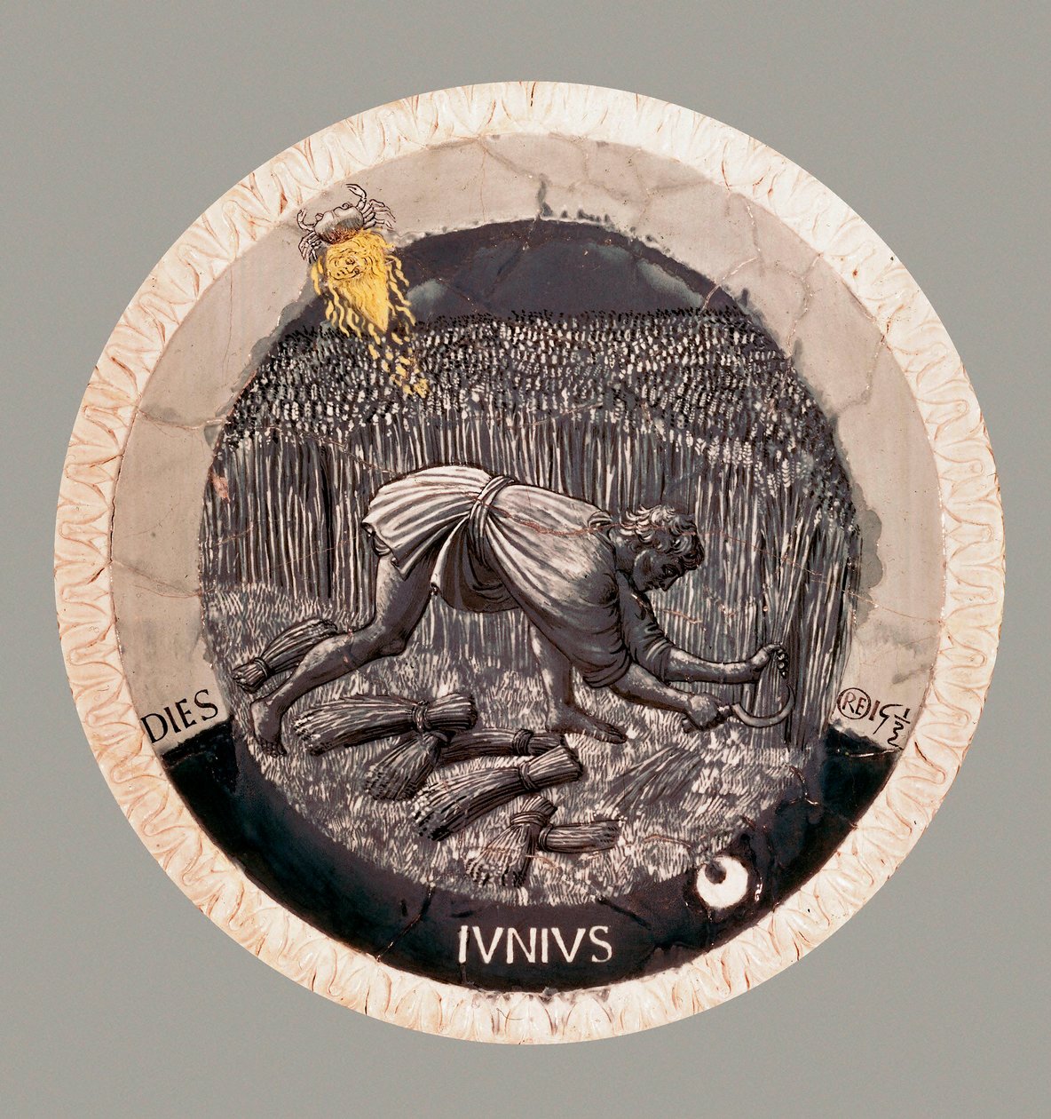 Juin : un paysan récoltant le blé. Terre cuite par Luca della Robbia - Luca Della Robbia