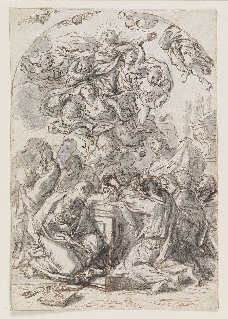 Assomption de la Vierge ; verso : Tête de femme et enfant - Luca Giordano
