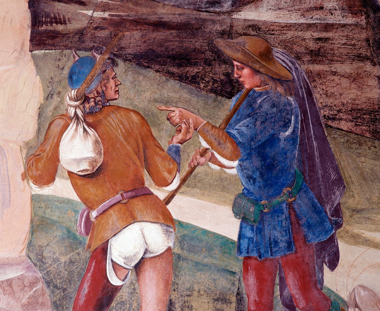 Benoît admoneste le frère du moine Valérien qui a rompu son jeûne (détail) - Luca Signorelli