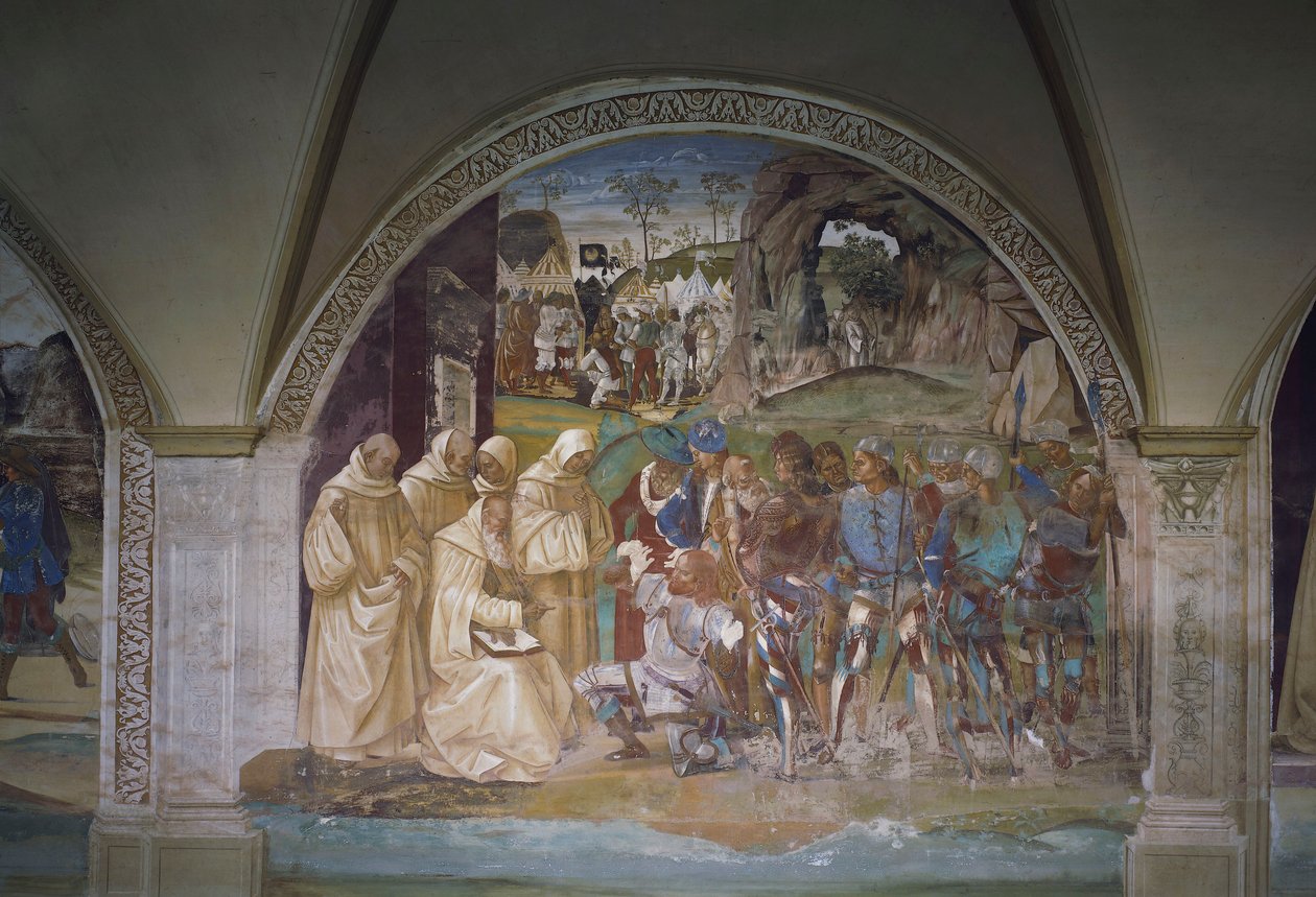 Benoît découvre la tromperie de Totila, scène de la vie de Saint Benoît - Luca Signorelli