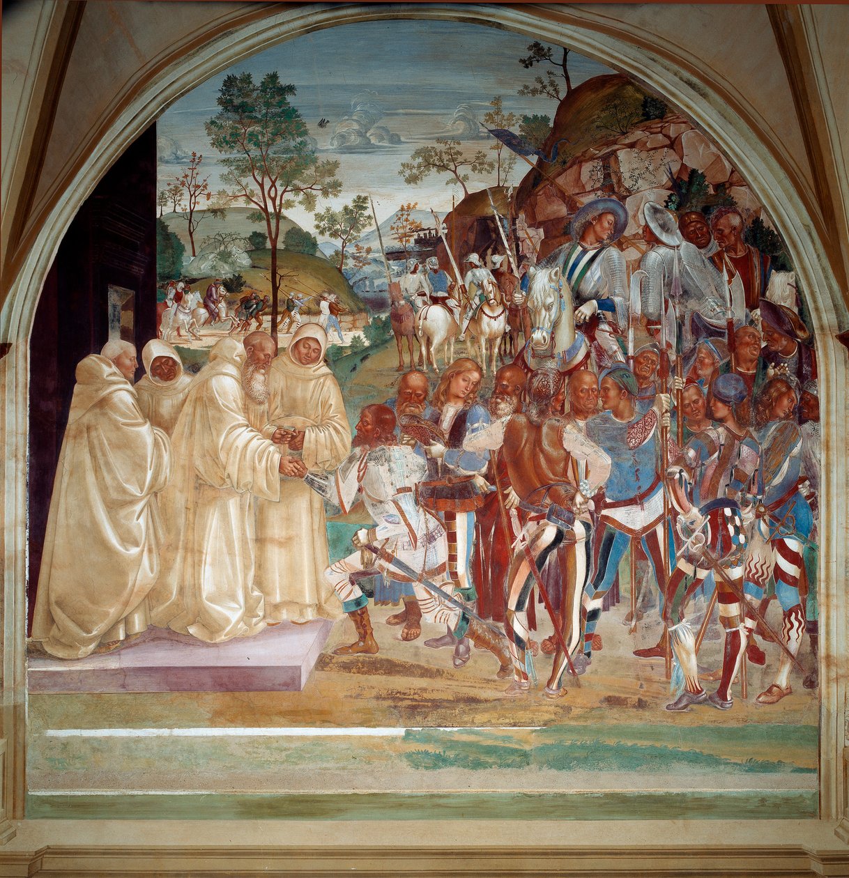 Saint Benoît de Nursie accueillant Totila, roi des Ostrogoths - Luca Signorelli