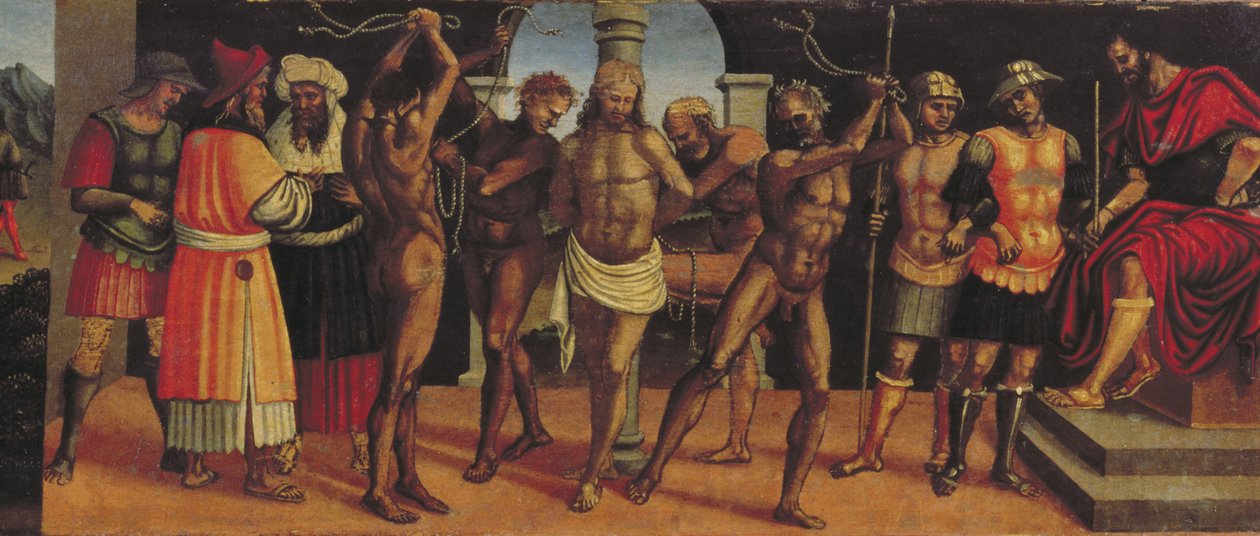 La Flagellation (détail du panneau de la prédelle du retable de la Trinité avec la Vierge à l