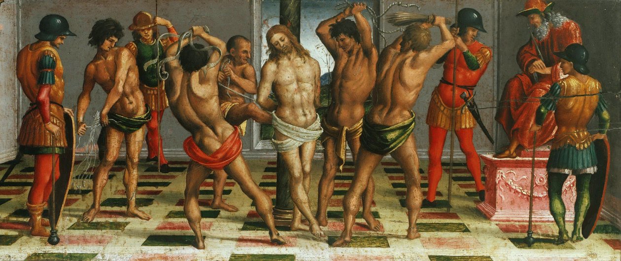 La Flagellation du Christ Lamentation sur le Christ mort, panneau de prédelle, 1502 - Luca Signorelli