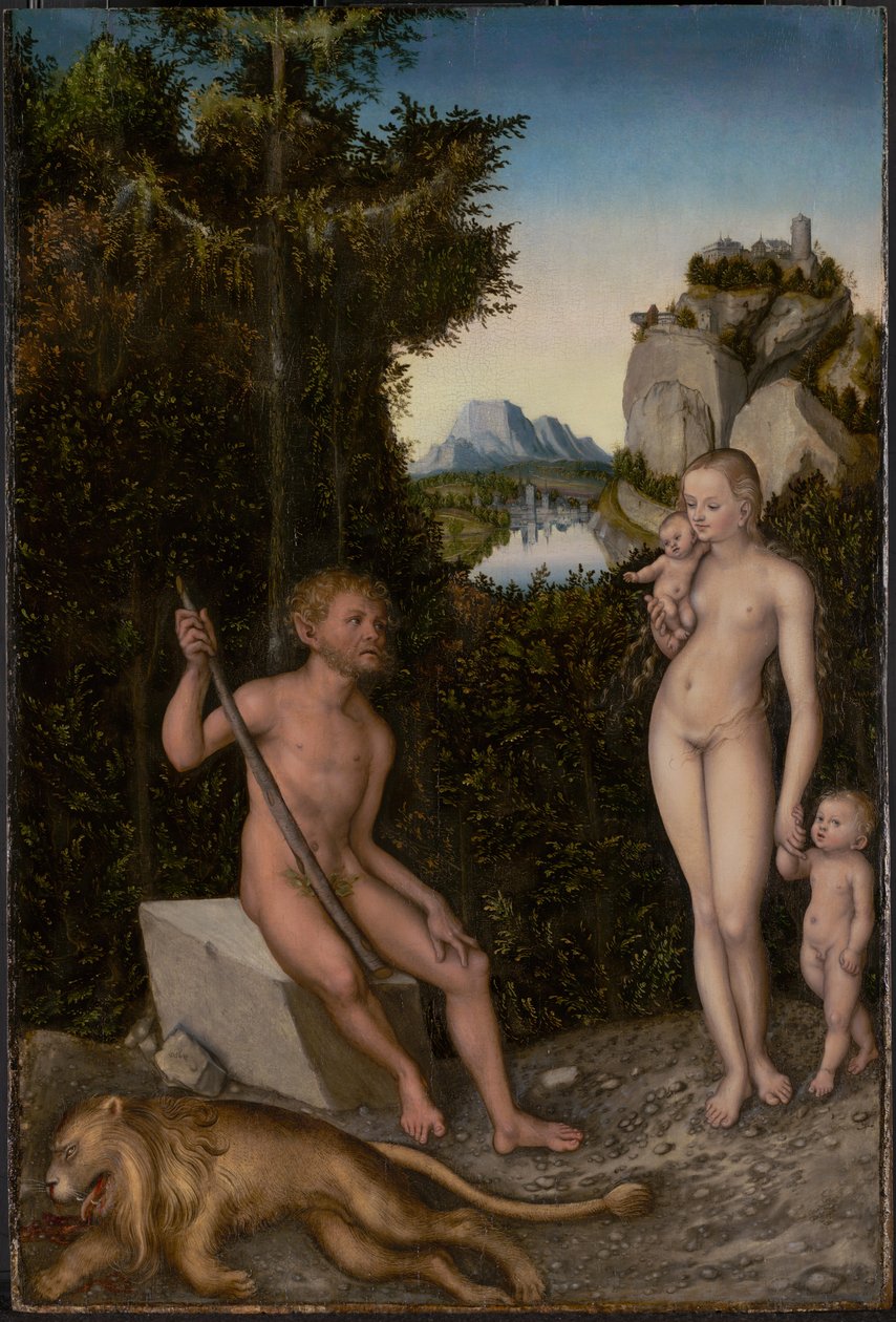 Un faune et sa famille avec un lion tué - Lucas Cranach the Elder