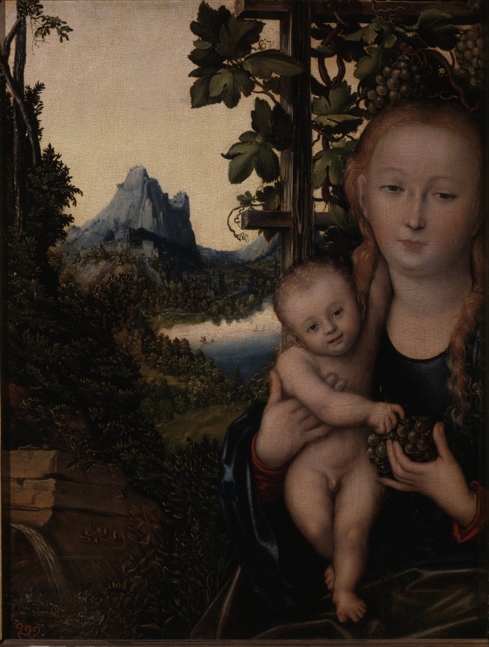 French : La Madone devant la tonnelle de vigne The Virgin in a Grape Arbor - Lucas Cranach the Elder