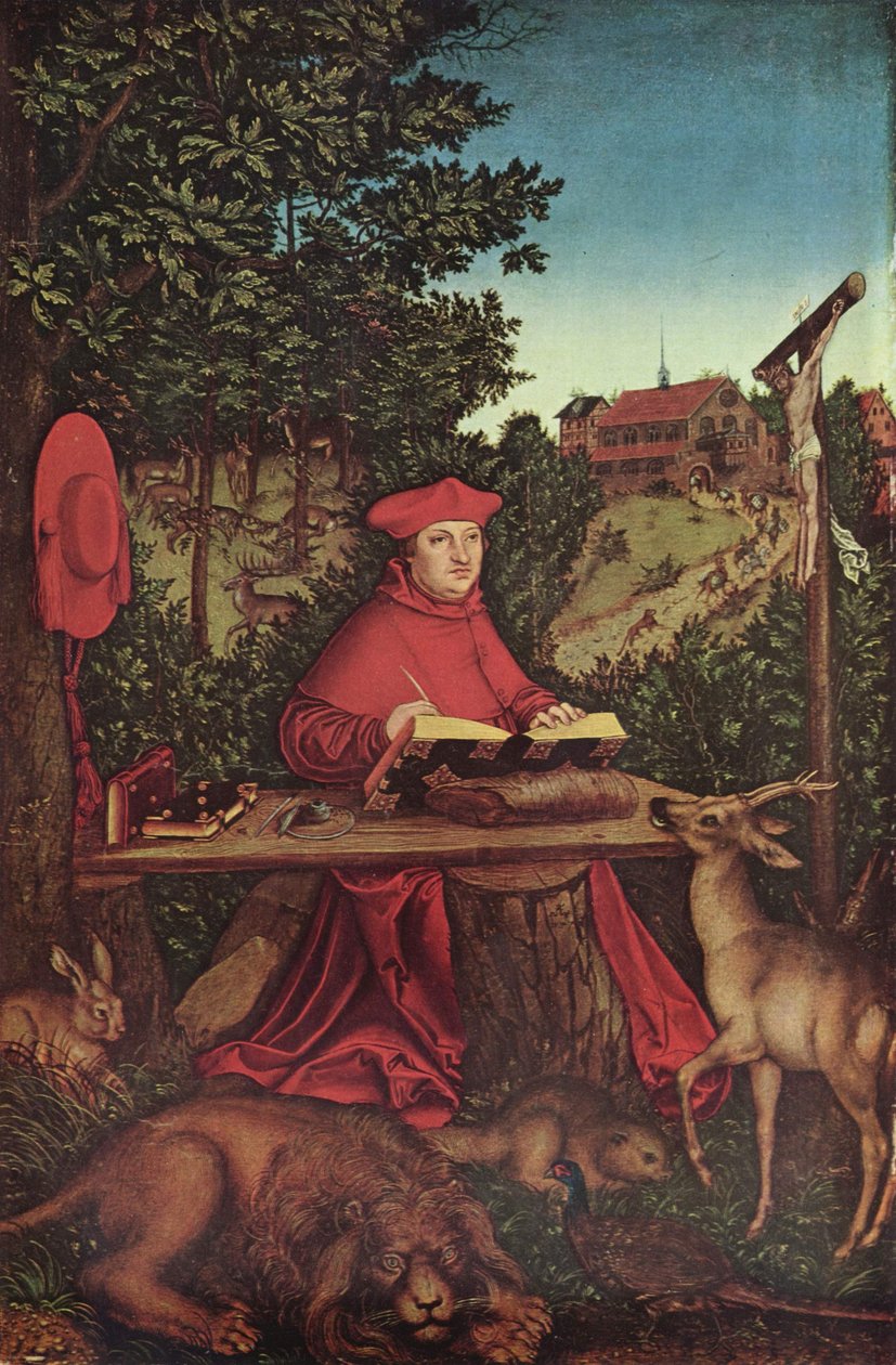 Allemand : Cardinal Albrecht von Brandenburg (1490-1545) en Heiliger Hieronymus Cardinal Albrecht von Brandenburg (1490-1545) en Saint Jérôme - Lucas Cranach the Elder